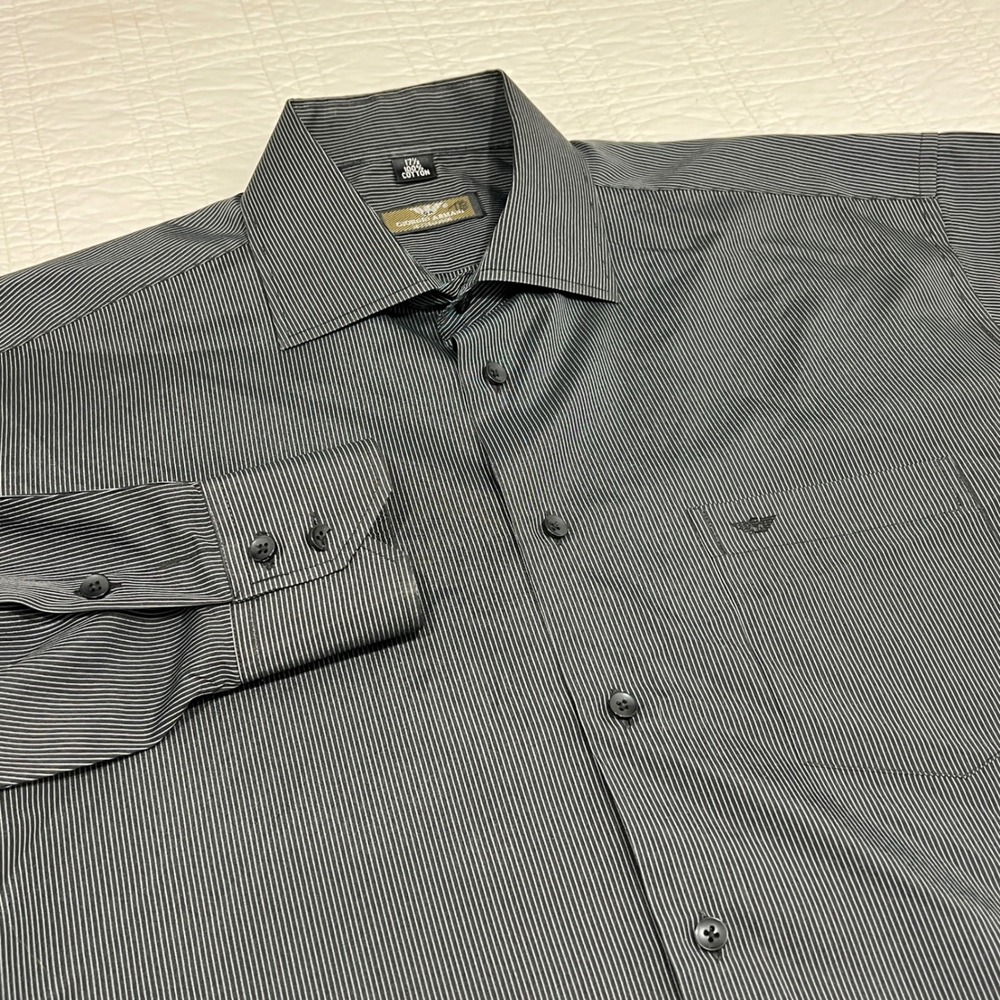 Giorgio Armani Le Collezioni Mens 17.5 Black Pinstripe Cotton Dress Shirt Italy